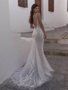 SILVERY Sequins Embroidered V-Neck Lace Mermaid Wedding Dress