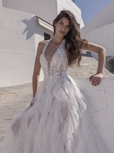 SANTORINI Embroidered V-Neck Tulle and Lace A-Line Wedding Dress