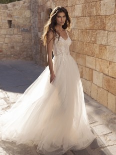 SANDRA Embroidered Tulle and Lace A-line Wedding Dress