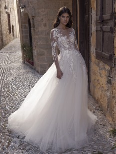 STEPHANIA Embroidered long-sleeved tulle and lace A-line Wedding Dress