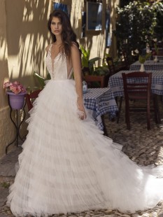 SALOMON Embroidered V-Neck Tulle A-Line Wedding Dress