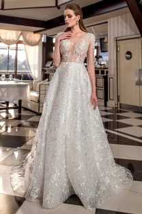 RALPH 3/4 Sleeve V-Neck Lace A-Line Wedding Dress