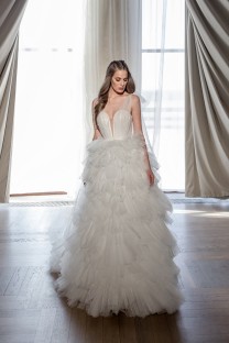 REBECCA Embroidered V-Neck Tulle A-Line Wedding Dress