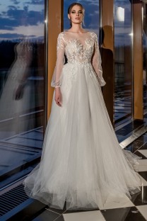 RIVER Puff Sleeve Tulle and Lace A-line Wedding Dress