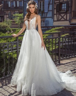 PALINI Sequins V-Neck Lace A-Line Wedding Dress