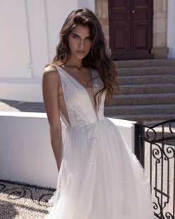 SALLY Embroidered V-Neck Tulle A-Line Wedding Dress