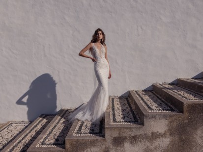 SAMANTA Sequin V-Neck Lace Mermaid Wedding Dress